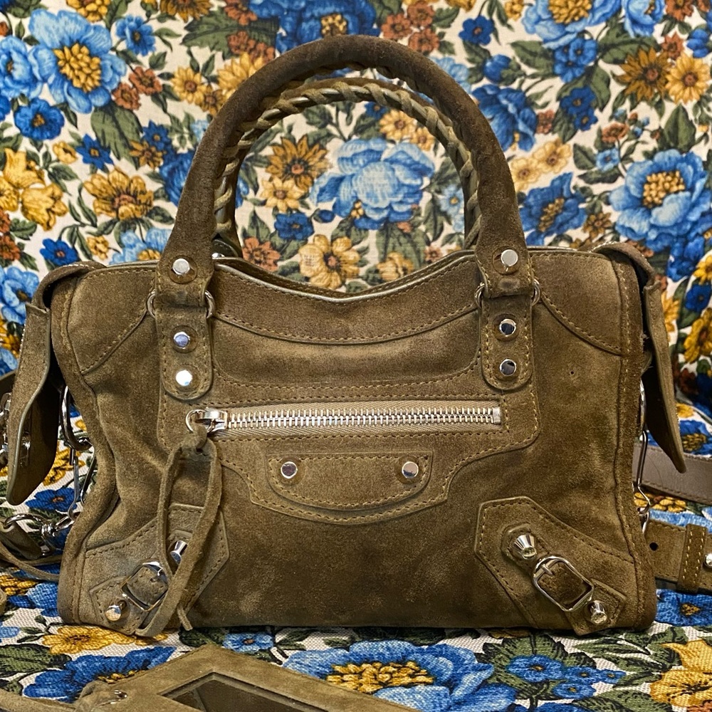 Balenciaga Classic Mini City Brown Suede with Gold Hardware